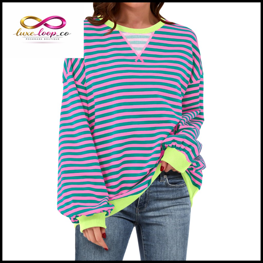 Oversized Striped Sweatshirt Pullover Long Sleeve Crewneck Y2k Fashion